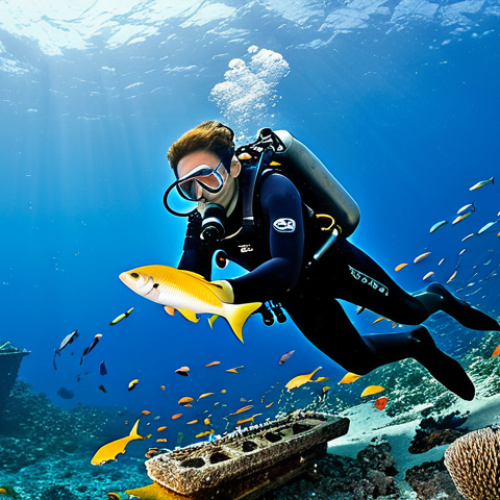 **

A fully clothed diver with perfect anatomy exploring a WWII shipwreck teeming with colorful fish in the Marshall Islands. The diver is equipped with appropriate scuba gear. Crystal clear water with visibility of over 50 feet. Safe for work, appropriate content, professional underwater photography, natural pose, well-formed hands.

**
