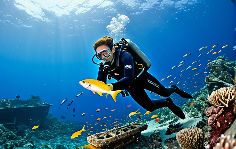 **

A fully clothed diver with perfect anatomy exploring a WWII shipwreck teeming with colorful fish in the Marshall Islands. The diver is equipped with appropriate scuba gear. Crystal clear water with visibility of over 50 feet. Safe for work, appropriate content, professional underwater photography, natural pose, well-formed hands.

**