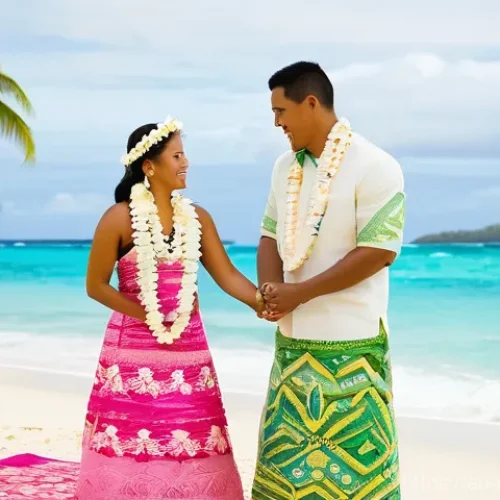 Home 1 마셜 제도에서 결혼 풍습 - The Resplendent Marshallese Wedding Union**
A Marshallese bride and groom stand respectfully on intr...