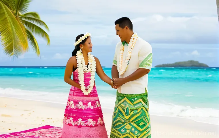 마셜 제도에서 결혼 풍습 - The Resplendent Marshallese Wedding Union**
A Marshallese bride and groom stand respectfully on intr...