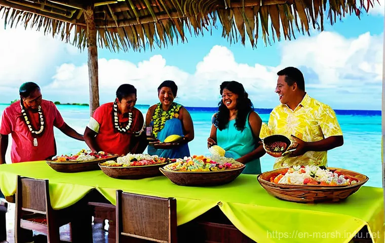 마셜 제도에서 결혼 풍습 - The Resplendent Marshallese Wedding Union**
A Marshallese bride and groom stand respectfully on intr...