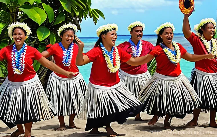 마셜 제도에서 결혼 풍습 - A Bountiful Marshallese Wedding Feast**
A bustling, joyous communal wedding feast unfolds outdoors, ...