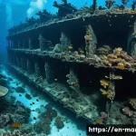 마셜 제도에서의 바닷속 폐허 탐험 - **Prompt:** A majestic, high-resolution underwater photograph depicting the "Ghost Fleet" at Bikini ...