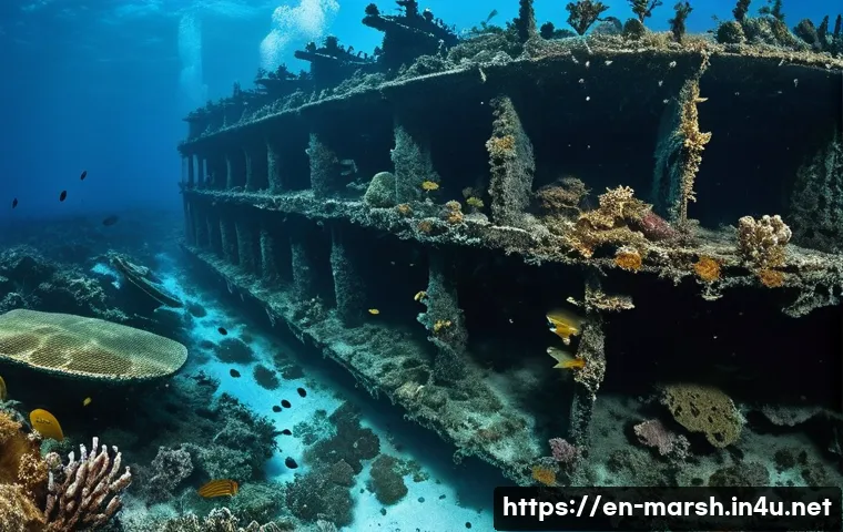 마셜 제도에서의 바닷속 폐허 탐험 - **Prompt:** A majestic, high-resolution underwater photograph depicting the "Ghost Fleet" at Bikini ...